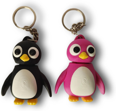 Graceful polygon Penguin Key Chain Pink and Black - Pack of 2 Key Chain