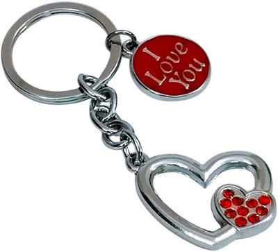 AMANVANI Silver Heart Cute Couple Valentine Keychain/Bag Pendant/Heart Keychain Key Chain