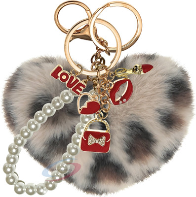iAccessories Cream Lepo Heart Fur Keychain with Pearl for Girls’ Bags & Wallets Key Chain