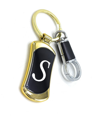 Jdp Novelty Alphabets letters S Logos Premium Quality Metal with Hook Black Gold Colour Key Chain