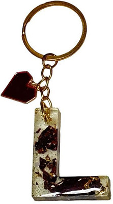 Artful Abode Letter L Rose Petal Preserved Resin Personalized Alphabet Key Chain
