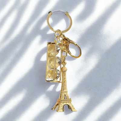 R.N Hub Gold Eiffel Tower Crystal Keychain Elegant Design, Sparkling Crystals Key Chain