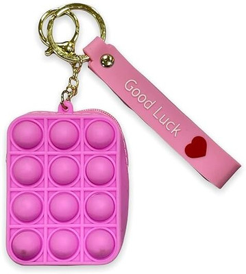Augen Cute Pink Pop It Coin Purse Pouch `Key Ring Anti-Rust (Pack of 1) Silicone Key Chain