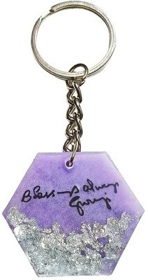 IG Crafter Ultra Shiny Purple Coloured Hexagonal Blessings Always Guruji Keychain Key Chain