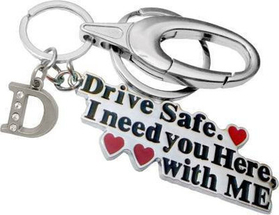 Meeko.com TWO IN ONE SILVER METAL KEY CHAIN - DRIVE SAFE+ LETTER D (SET OF 1) Key Chain