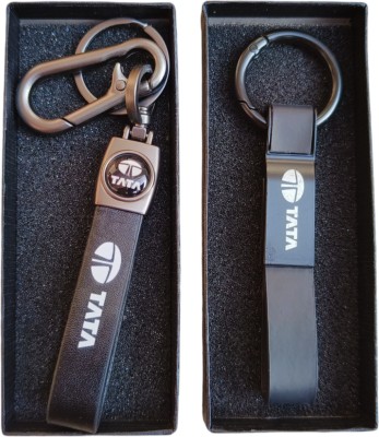 JNV Stylish | Black Leather Keychain Compatible With TATA Cars | Pack Of 2 | Key Chain