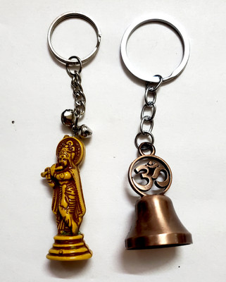 ShopTalk Wooden Krishna with good luck bell Key Chain