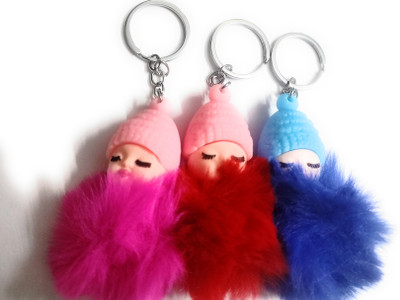 WHITE POPCORN Cute Sleeping Doll Keychain Set Of 3 Key Chain Key Chain