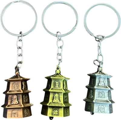 WHITE POPCORN Pack of 3 Buddhism Prayer Wheel Shaped Metal keychain Key Chain Key Chain