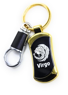 Jdp Novelty Zodiac sign Virgo(Kanya)Premium Quality Metal Keychain Black Gold Colour Key Chain