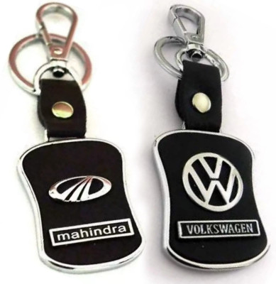 Jainsburys Combo of Mahindra Logo Leather & Valksvagen Logo Leather Keychain Key Chain