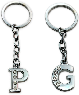 swagtreg P & G Alphabet Keychains with Crystal Studs - Set of 2 Letters For Gifts, Bags Key Chain