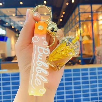 TRINGDOWN Acrylic Oil Filled Golden Wheat Keychain Creative Floating Quicksand Keychain Key Chain