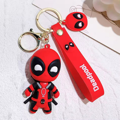 Sbb Novelty 3D Miniature Deadpool Figure Rubber Keyring with Strap Deadpool Key Chain