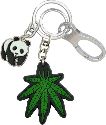 SHOKY LOOKS Attractive Green Leaf In Rubber With Walking Panda Durable Locking Lock Key Chain