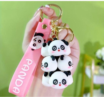 SRG Cute PVC Multiple Face Pink Panda Keychain (Strap | Charm) with hook Key Chain