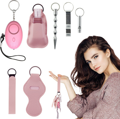 gustave Self-defense Keychain Pink Girls Keychain with Siren Alarm Spiky Rod Whistle Key Chain