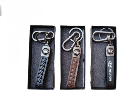 JNV Combo Of Leather Keychain Compatible With Hyundai Car | Unique And Stylish Key Chain