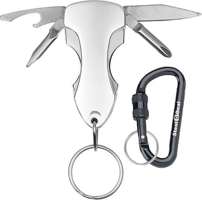 StealODeal 50MM Screw Locking D Shape with Silver Multi-Tool Key Chain