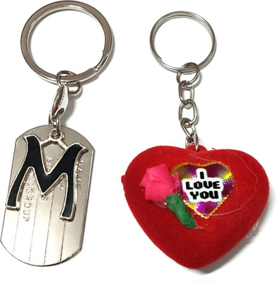 Meeko.com Alphabet M Metal with I LOVE YOU heart key ring for Car Bike Men Women M Key Chain