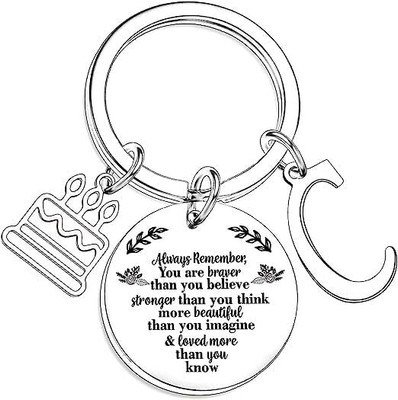 Artisans Crafted Birthday Keychain with Letter C & Inspirational Quote Pendant Key Chain