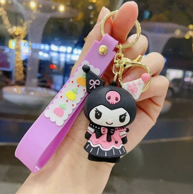 Sbb Novelty 3D Rubber Miniature Kuromi Keychain with Strap Kuromi Key Chain