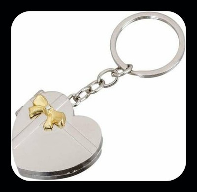 Meeko.com Heart Shape Silver Double Photo Frame Metallic Keyring Key Chain Premium Key Chain