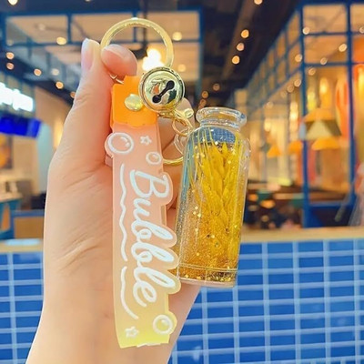 Mr. Auen Quicksand Golden Wheat Ear Bottle Key Chain Acrylic Keychain For Boys & Girls Key Chain