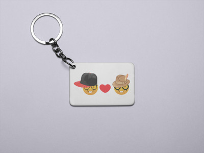 Rushaan Rabbit-teeth Couple Emoji- Printed Acrylic Keychains(Pack Of 2) Key Chain