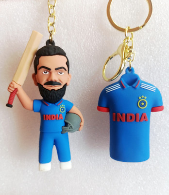 Sashvika Pack of 2 Premium Miniature cricket player Key Chain