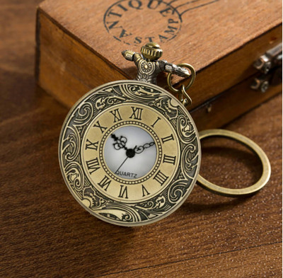 GT Gala Time Antique Roman Pocket Watch Car, Bike Key Chain with Key Ring Men & Women Gifting Key Chain