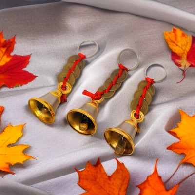 ADOREAL Guardian Bell Keychain Set Of 3 With Lucky Coins Feng Shui Good Luck Charm Key Chain