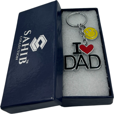 Sahib Collection I Love DAD With Smiley Metal Key Ring - Pack-1 Key Chain