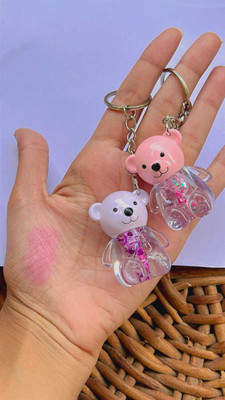 Kawai Teddy Bear Lip Balm with Keyring – Cute Moisturizing Gloss Combo Key Chain