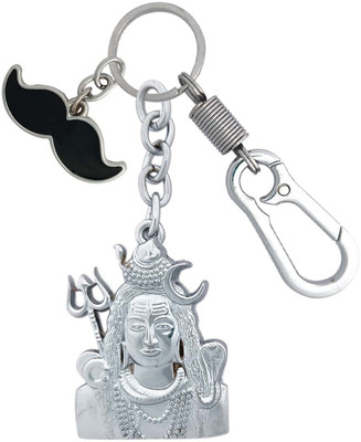SHOKY LOOKS Double Sided Lord Shiva Chrome Finishing Locking Hook With Mustache Key Chain