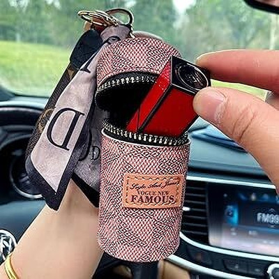 Geniune Lxe BTS Portable Cylinder Lipstick Holder Pouch with Zipper and Scarf Handle Key Chain