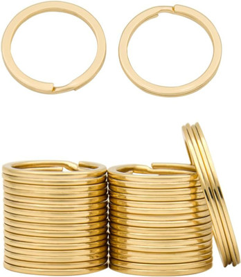 PUHUHP 24 PCS Brass Flat Metal Split Key Rings for Crafts and Key Chain