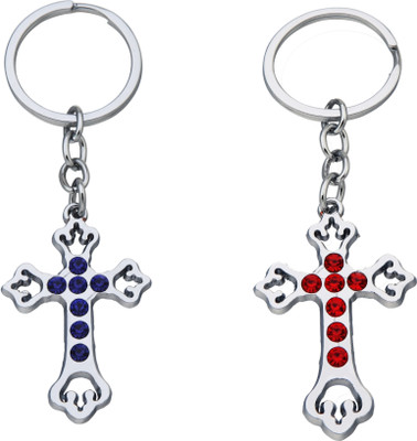BLESSINGS Set Of 2 Metal Cross Stone Key Chain