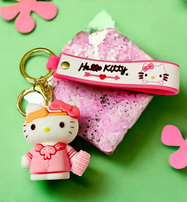 GKM Trendy Keychain Hello kitty with bag 3D pvc strap hook keyring Key Chain
