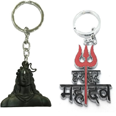 MOREL Har Har Mahadev Lord Shiva Trishul Bholenath AND Adiyogi Statue Black COMBO Key Chain
