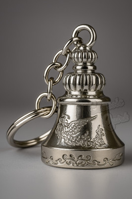 Classic Quirk Premium Silver Guardian Bell Keychain with Antique Finish - 11.5cm Key Chain