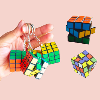 PufferCraft Pack of 6 Mini Rubik's Cube Key Chain For Kids 3*3 Key Chain