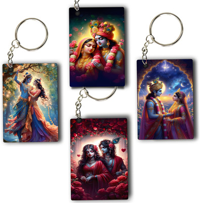 ASvik Creation Radha_Krishna-KC-08 Premium Printed Keychain (Pack of 4) For Bike, Scooty, Car Key Chain
