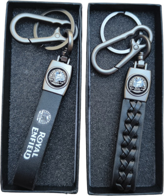 JNV Black Leather Keychain Compatible With BULLET Bikes | Pack Of 2 | Key Chain