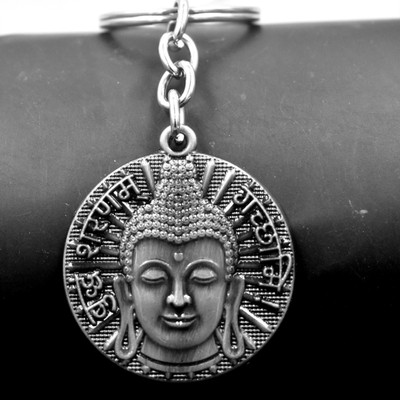 AFH Buddham Saranam Gacchami Metal Grey Keychain for Car Bike Home Office Men Women Key Chain