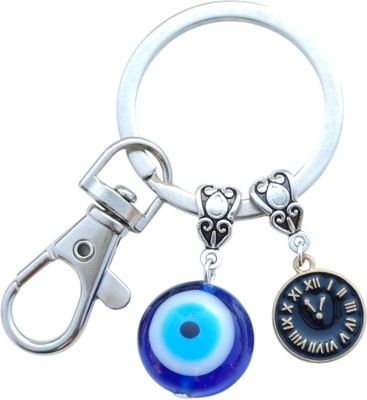 Kumar Handicraft Evil Eye Keychain Clock Charm, Blue Glass Bead,Decorative Key Ring Key Chain