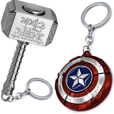 SHRI JI Thor Hammer and Captain America Shield Combo Pack Key Chain