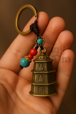 Tiny Tim Tibetan Pagoda Guardian Bell Keychain with Rope Beads for Car & Gifting Key Chain
