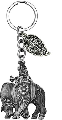 AFH Lord Krishna with Cow Grey Lucky Leaf Charm Key Chain for Men and Women Key Chain