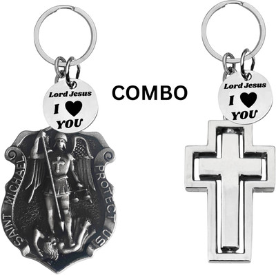 The Men Gift Double-Sided Saint Michael Keychain – Jesus Christ Key Ring Medal Com646-675 Key Chain